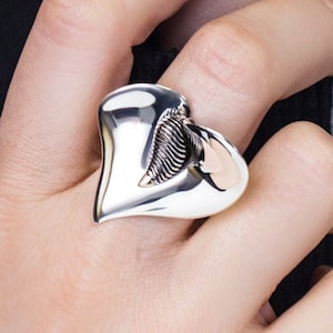 Avant Grade Designer Heart Silver Ring, Elegant Sculptural Ring, Abstract Heart Ring, Wearable Art Ring, Sterling Silver Extravagant Ring