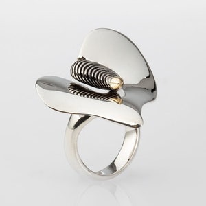 Contemporary Silver Ring, Modernist Statement Ring, Abstract Heart, Sterling Silver 925 Avant Garde Ring, Krik Jewelry Designer Workshop