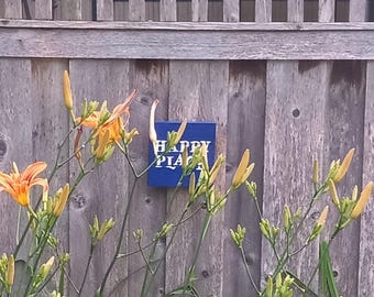 Letrero de madera "Happy Place", arte divertido para el jardín
