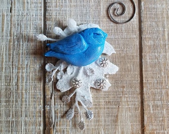 Adorno de pájaro azul: decoración navideña hecha a mano con forma de pájaro cantor