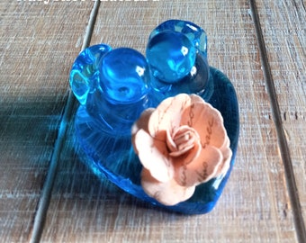 Pareja de pájaros azules de cristal firmada por Leo Ward: gemelos, regalo conmemorativo