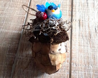 Adorno navideño de bellota de pájaro azul, regalo de amigo secreto