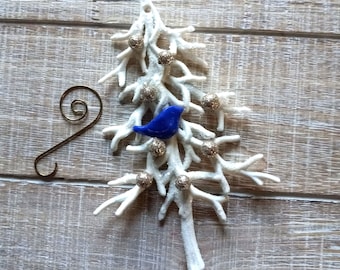 Adorno navideño de pájaro azul, adorno de pájaro cantor