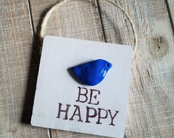Decoración de pared "Pájaro azul de la felicidad", colgador de puerta "Happy Place"