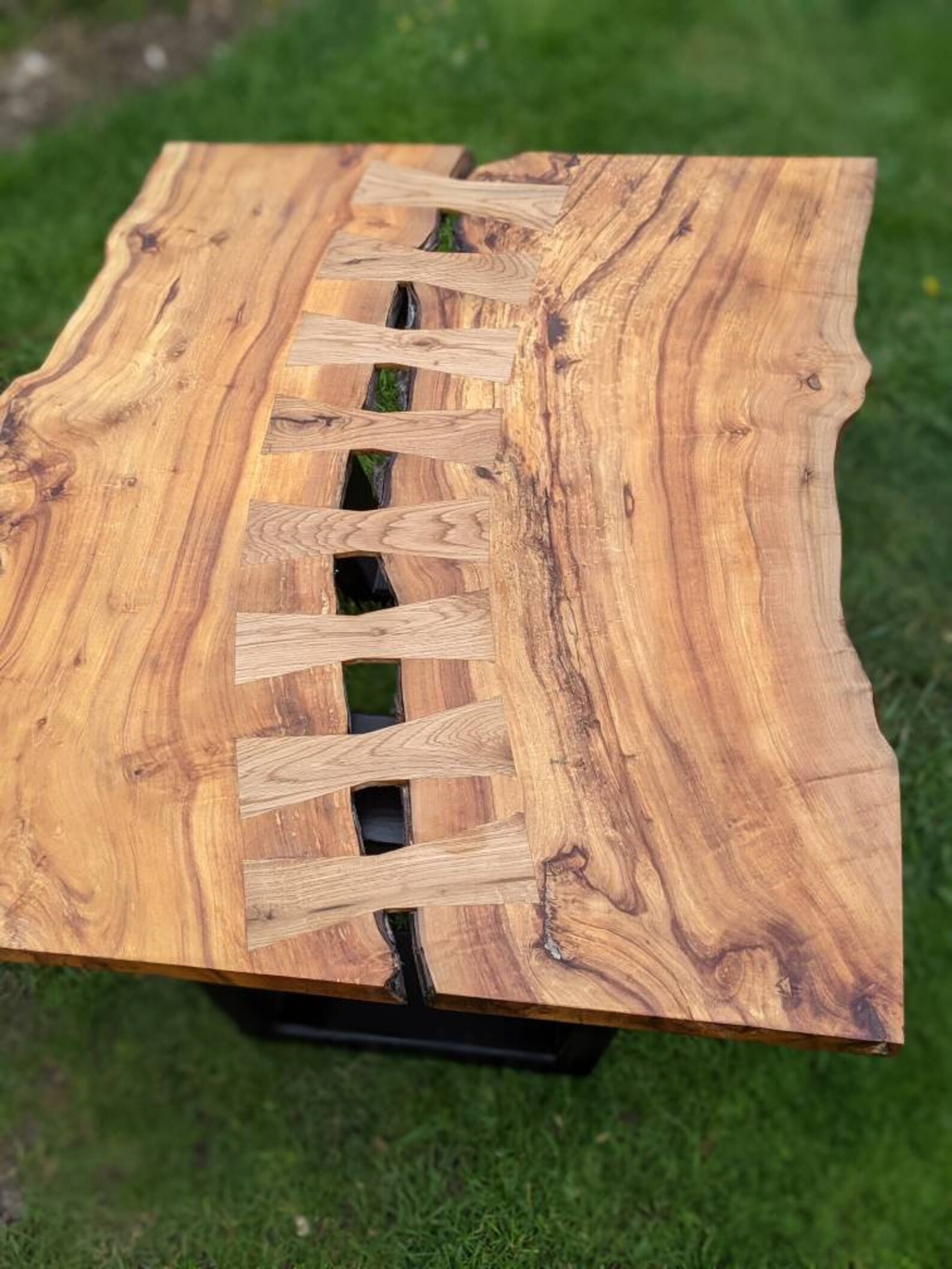 Bespoke Handmade Applewood coffee table with oak bowties..75cm Etsy