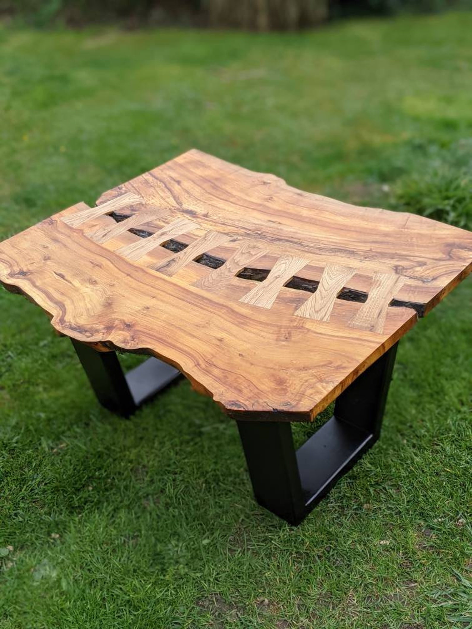 Bespoke Handmade Applewood coffee table with oak bowties..75cm Etsy