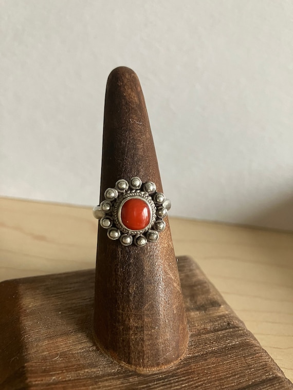 Vintage Native American Red Coral Sterling Ring