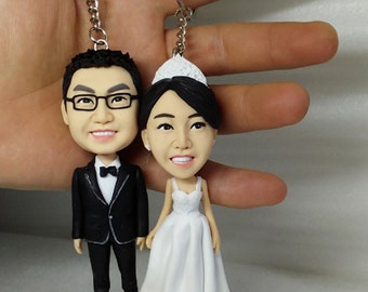 Personalized Caricature Keychain: Custom Polymer Clay Portrait Key Ring