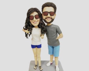 Custom Couple Bobblehead From Photo, Personalized Handmade Polymer Clay Figurine, Lovers Gift, Anniversary Wedding Keepsake