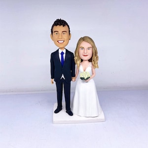 Custom Wedding Cake Topper: Personalized Clay Bobblehead Figurine