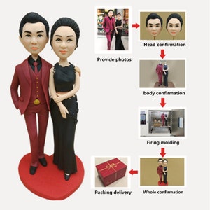 Handmade custom wedding cake topper wedding bobble head custom Personality Sculpture of Bride and Groom Polymer Doll Wedding Decoration image 7