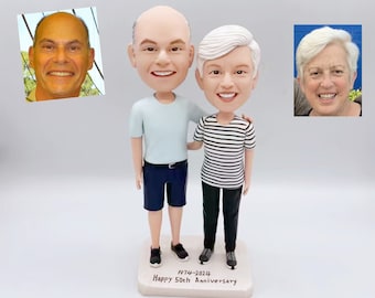 Custom Couple Bobbleheads, Personalized 50th Anniversary Gift, Handcrafted Romantic Couple Figurines, Unique Custom Gift for Parents