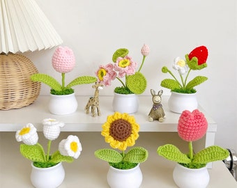 Exquisite Handmade Crochet Mini Plant Potted Plant, Romantic Gift for Girlfriend, Unique Birthday Gift, Crochet Flower Home Desk Decor