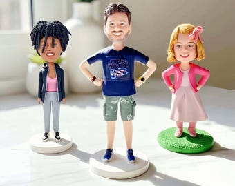 Custom Bobblehead Figurine from Photo, Handmade Personalized Portrait Sculpture Cake Topper