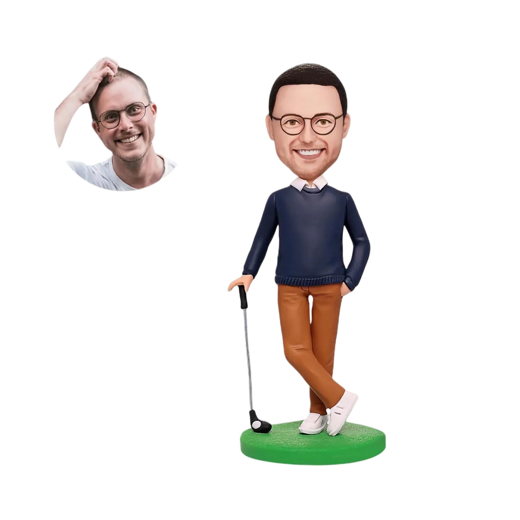 Custom Golf Bobblehead: Personalized Golfer Figurine, Handmade Polymer Clay