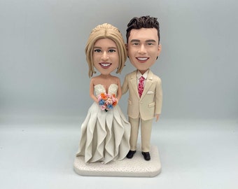 Custom Bride and Groom Cake Topper, Perfect Gift, Handcrafted Polymer Clay Figurine, Personalized Wedding Bobblehead Cake Decor