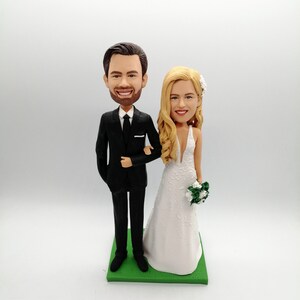 Custom Wedding Cake Topper: Personalized Polymer Clay Bride and Groom Bobblehead