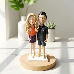 Custom Couple Bobblehead, Handmade Polymer Clay Figurine, Wedding Cake Topper