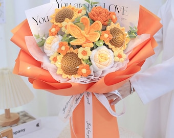 Handmade Crochet Rose & Sunflower Bouquet: Everlasting Knitted Flowers