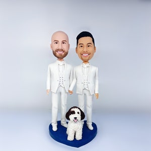 Gay Wedding Cake Toppers Custom Pet Bobble Head Custom Cake Toppers Gay And Pets Wedding Topper Custom Made Bobble Head Wedding Cake Topper