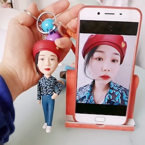 Personalisierter Mini-Puppen-Schlüsselanhänger, personalisierte Portrait-Schlüsselanhänger, personalisierter Schlüsselanhänger mit Wackelkopf-Anhängern, Geschenke für sie, Geschenkidee für die Freundin, Geschenke