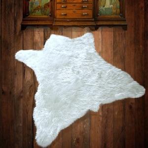 White Shag Bear Skin Rug - Faux Fur Area Rug - Shaggy Thick Shag  Carpet - Sierra Bear Rug - Large & Small Sizes - Hand Made in the USA