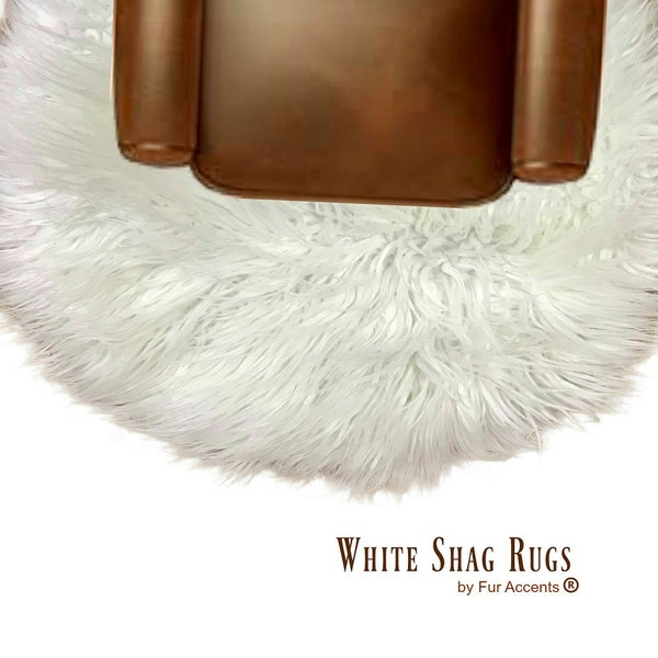 Plush Bonded White Shag Rug - Faux Fur Area Rug - Shaggy Thick  Carpet - Round Sheepskin Rug - Large - Small Sizes - Hand Made - USA
