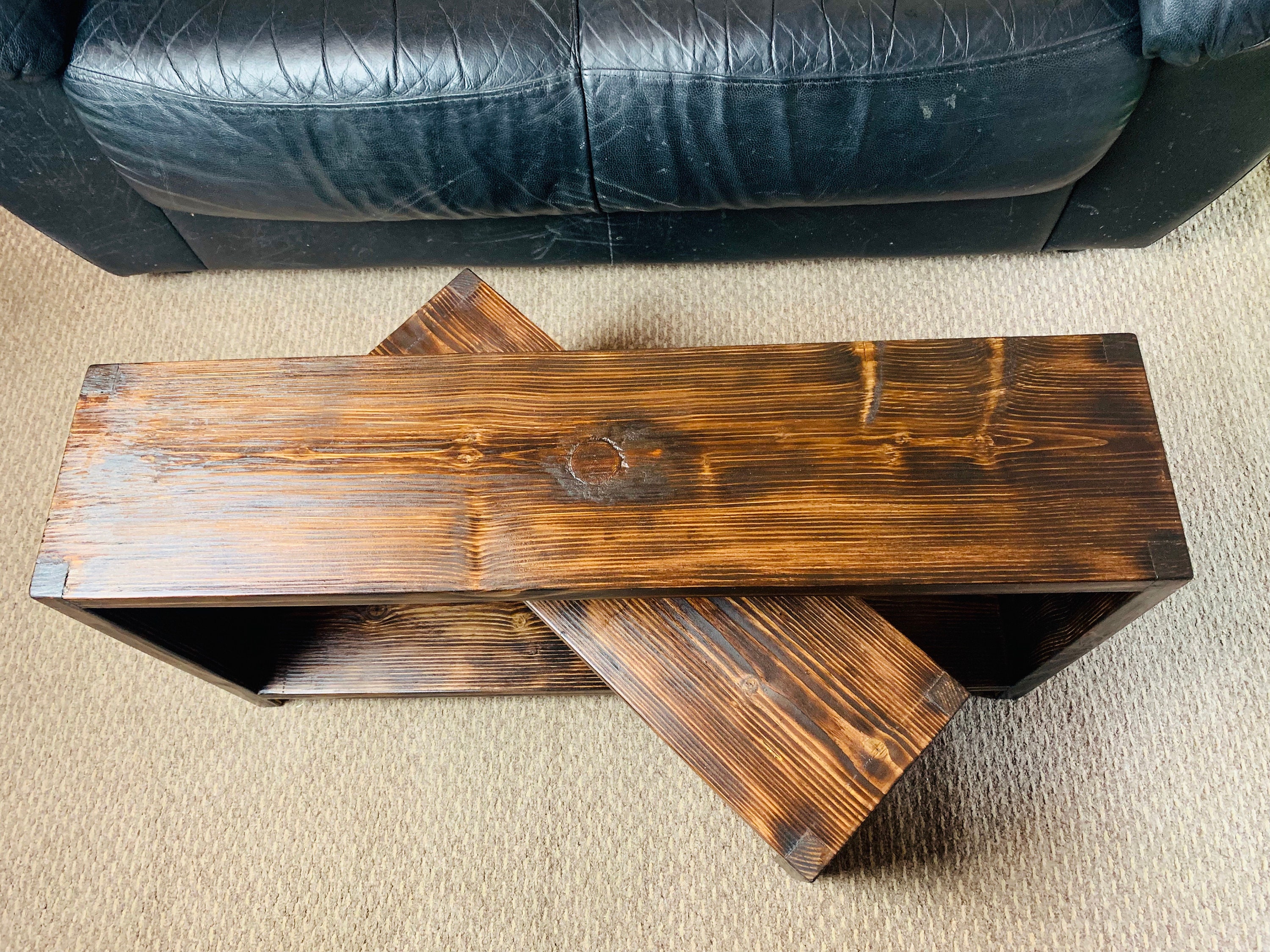 Hand Made Wooden Coffee Table Burnt and Varnished Pine Wood Etsy UK