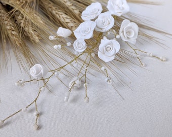 Clay, rose and baby's breath, flower bridal headpiece, headband