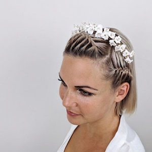 Clay, lily, flower bridal headpiece, headband / long