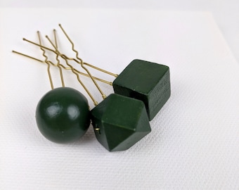 Dark green geometric hair pins