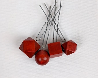 Cherry red geometric hair pins