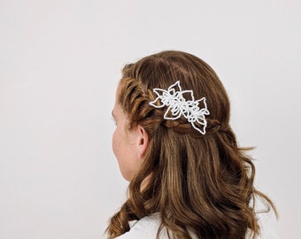 Orchid flower bridal hair comb, white ivory cream colour