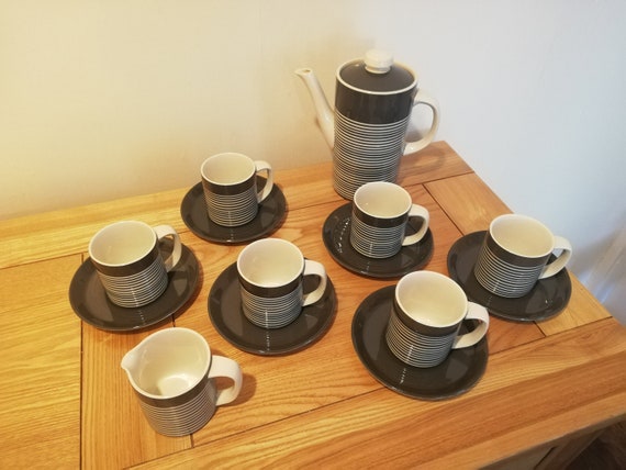T.G. GREEN Chanel Islands Sark Grey Coffee Set & 6 Mugs 