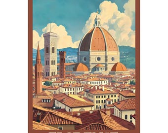Duomo Vintage-Style Travel Poster, Santa Maria del Fiore, Florence, Italy