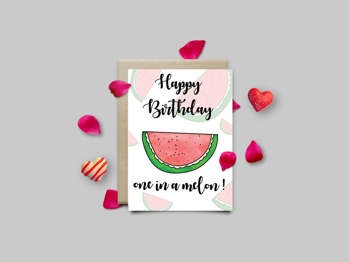 One in a Melon Birthday Card Pun Watermelon Birthday Card - Etsy