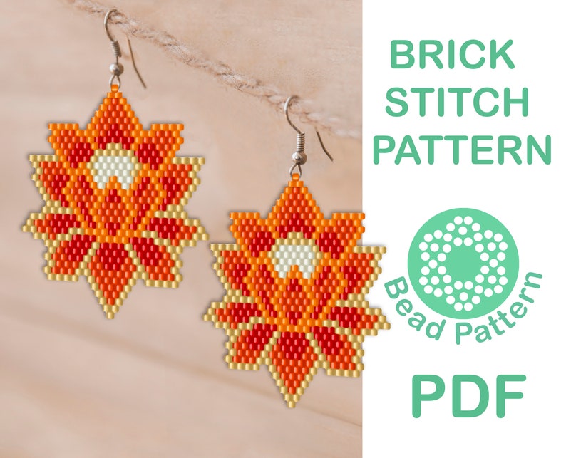 Lotus brick stitch earrings pattern Beaded flower pattern Etsy