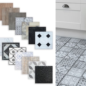 Self-adhesive floor tiles 13EUR/m2 plastic vinyl tiles kitchen bathroom floor tile stickers wood look stone look ornaments flooring DIY