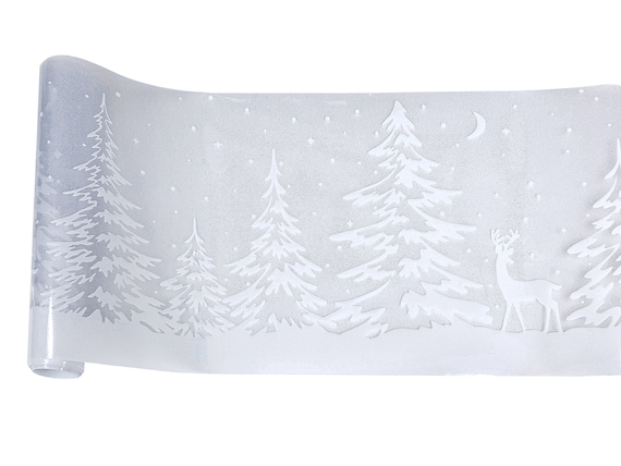 23EUR/m2 Fensterfolie Fensterbordüre Statisch haftend Winter Schnee  Weihnachten Transparent Glas Statische Fensterdekoration 20x150 cm