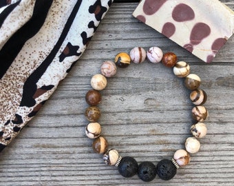 Brown Zebra Jasper + Lava Stone Diffuser Bracelet