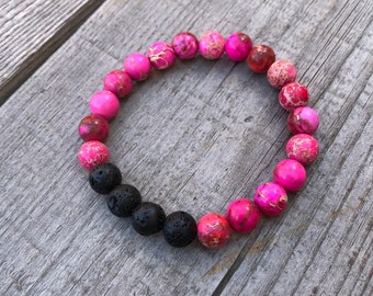 Pink Sea Sediment Jasper + Lava Diffuser Bracelet