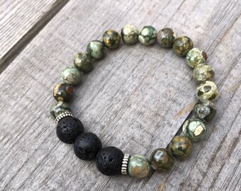 Kambaba Jasper + Lava Stone Diffuser Bracelet