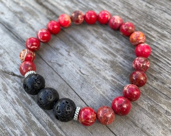 Red Sea Sediment Jasper + Lava Stone Diffuser Bracelet