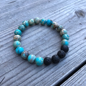 Turquoise Sea Sediment Jasper + Lava Stone Diffuser Bracelet