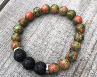 Unakite Jasper & Lava Stone Diffuser Bracelet