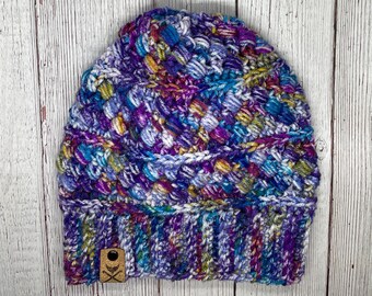 Paint Party Skipping Stones Beanies, winter hats. Option to add a faux fur pom pom