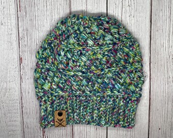 Meadow Dance Skipping Stones Beanies, winter hats. Option to add a faux fur pom pom