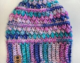 Daydreamer Skipping Stones Beanies, winter hats. Option to add a faux fur pom pom
