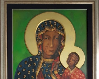 Matka Boża Częstochowska, ręcznie wykonana kopia ikony z Kaplicy na Jasnej Górze, malarstwo olejne, sakralne