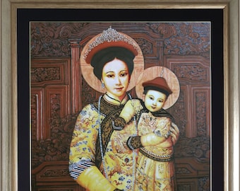 malarstwo na zamówienie, MATKA BOŻA Cesarzowa Chin, olejne na płótnie, całkowicie ręcznie malowany, malarstwo sakralne,na prezent